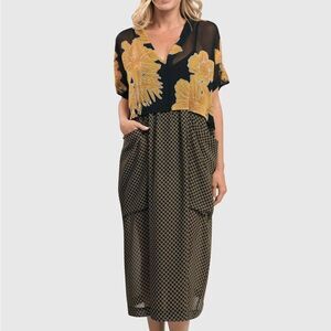 Alembika LANAI CHIFFON SHIFT DRESS, GOLD Large